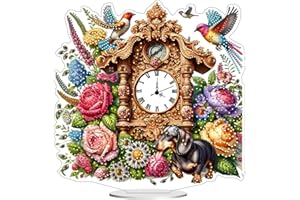 Lebartm Vintage Table Clocks DIY Diamond Desktop Clock Ornaments Creative Design PET Diamond Art Painting Tabletop Ornaments Single Sided Diamond Home Decoration-Flowers Birds02