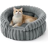 Bedsure Cat Bed Puppy Washable Fleece Corduroy, 51 x 51 cm | Round Kitten Bed, Cuddle Style, Deep Sleep, High Edges, Removabl