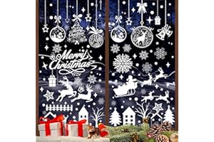 KUPITM6 Fensterbilder Weihnachten Selbstklebend, 9 Blatt Weiß Schneeflocken Fensteraufkleber, Weihnachtsdeko Fenster Wiederverwendbar, Statisch PVC Fenstersticker Weihnachten für Winter Glas Fensterdeko