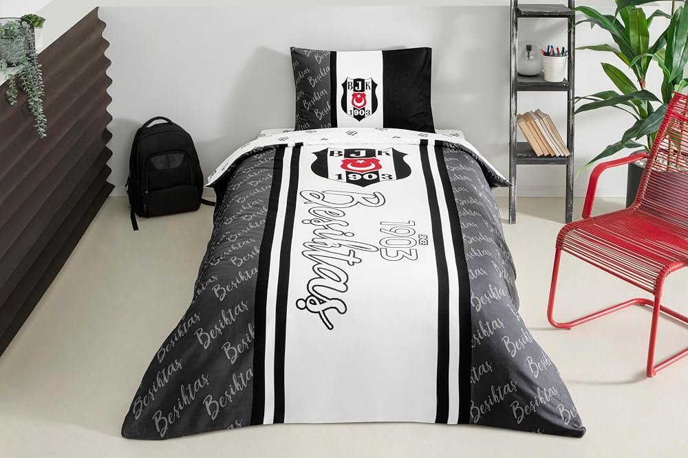 Taç Lisanslı Beşiktaş 1903 Glow Düz Pamuk Nevresim Takımı, Çok Renkli, Tek Kişilik