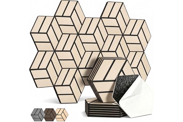 12 stycken akustiska plattor med hexagon, väggpaneler, självhäftande väggpaneler, hög densitet, ljudabsorberande vägg, ljudis