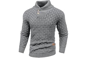 Qinfren Homme Pull à Col Roulé Pulls Basique Slim Fit Chaud en Maille Sweat Chaud Col de Pull-Over à Deux Boutons pour Hommes