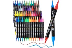 LEMEITU Marqueurs de peinture acrylique, 60 couleurs à double pointe pour bois, toile, pierre, peinture sur roche, verre, surfaces en céramique, loisirs créatifs