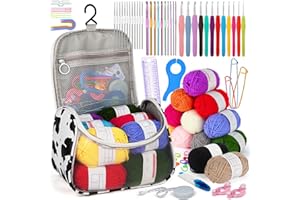 Aeeque Aiguilles à crochet avec Accessoire Complet, Kit Crochet Débutant Acier Inoxydable de 12pcs 0.6-1.9mm, 12pcs Aiguille Crochet Tricot à manche caoutchouc ergonomiques, 10pcs Crochet Aluminium