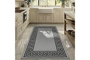 PHP Carpet Runners for Hallways Non-Slip Long & Wide Heavy-Duty Plain Super Absorbent Area Rugs, Stair Carpet and Kitchen Anti-slip Floor Mats - Greeky Rug (Silver & Black, 66 x 220 cm - XL Runner)