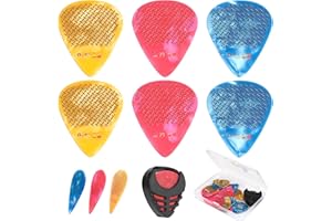JYCSTE 15 Pieces Guitar Picks 0.46 0.71 0.96mm Thin Medium Thick Three Colors Non-Slip Celluloid Picks for Bass Electric Guitar Acoustic Guitar Ukulele