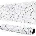 Large Gaming Mouse Pad, Topographic Mouse Mat for Gaming Mousepad Office, Long XL Mouse Pads Keyboard Pad for Computer Laptop 31.5''x11.8'' Desk Mat (White)