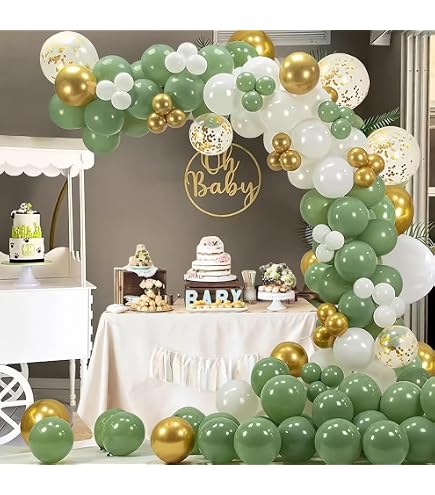 Ballons Anniversaire Vert Or - 50 Pcs Rétro Blanc Confettis
