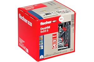 fischer Tacos DuoHM 5 x 55 S TX para cavidades con tornillo métrico panhead y accionamiento TX para fijar soportes de TV, lámparas, estantes de pared, etc., en materiales de construcción de paneles,
