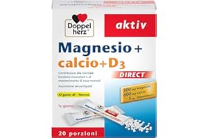 Magnesio + Calcio + Vitamina D3-20 bustine - Integratore Magnesio di Doppelherz per la funzione Muscolare e al mantenimento di Ossa - Limone