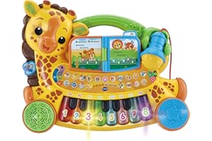 VTech - Mon Piano Girafe Jungle Rock, Instrument de Musique Bébé, Clavier Piano Enfant Parlant et Interactif avec Micro Karaoké, Cadeau Enfant Dès 18 Mois - Contenu en Français