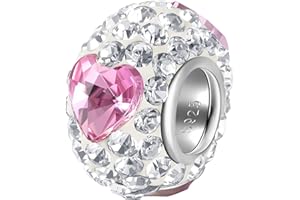 Andante-Stones - Original, Plata de Ley 925 sólida, Charm de Cristal Blanco con 3 Corazones Rosas, Elemento Bola para Pulseras modulares European Beads + Saco de Organza