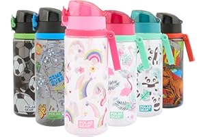 Polar Gear Aqua Flip 650ml Kids Water Bottles with Straw & Soft Spout - BPA-Free Kids Water Bottle with Straw & Push Button Lock Cap - Leakproof Drinks Canteen for Boys and Girls with Carry Strap