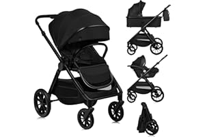 LIONELO LAYLA 3 in 1 Kombikinderwagen Kinderwagen 0-48 Monate bis 22 kg, Babywanne bis 9 kg, Autositz bis 13 kg, AiryDots, 360° Schwenkbare PU-Räder, Vollständige Federung, XXL Verdeck Buggy