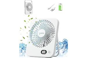 ILLUMYN Ventilateur de Table, Série Été - Ultra Silencieux, Puissant Flux d'Air pour Bureau et Maison. Portable et Pliable pour Voyage, 5 Vitesses, Batterie Rechargeable 1800mAh, Écran LCD