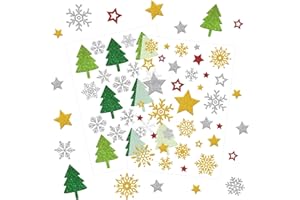 SUPRELUCK 270 Sticker Weihnachten Glitzer Aufkleber Stern Gold Schneeflocken Etiketten, Weihnachtsaufkleber Selbstklebend zum Basteln, Weihnachtssticker Kinder Weihnachtsdeko（10 Bogen）