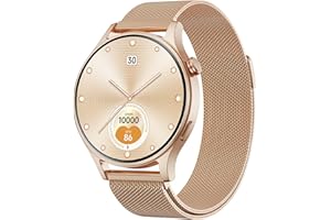 Smartwatch Damen Herren Rund mit Telefonfunktion- 1.32" AMOLED Display, Fitnessuhr mit 110+ Sportmodi &3ATM, Uhren Damen Herren für iOS/Android Schrittzähler mit Pulsmesser Schlafmonitor- Gold