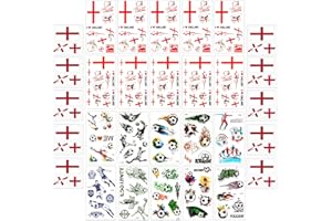 JUNEBRUSHS 30 Sheets England Flag Tattoos Stickers, Temporary England Football Fans Tattoo Stickers, 2024 European World Cup Soccer Party Decorations