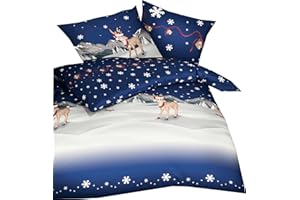 Kaeppel Feinbiber Bettwäsche Winterwonderland Größe , 2 Stück , 135x200+80x80 cm Farbe Blau