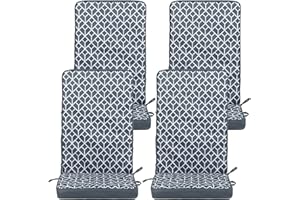 Veeva Bean Bag Bazaar Outdoor High Back Seat Pad, Geometric Grey, Set of 4, Garden Chair Seat Cushion with Fibre Fill Included, Water-Resistant, Cushions with ties for Chair, Garden, Patio Furniture