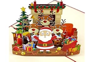 MOKIO® Biglietto di Natale Pop-Up – Babbo Natale, Renne e Regali – Biglietto di auguri 3D per Natale, buono regalo natalizio con busta