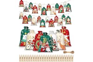 BEAFAEUR Calendrier de Avent Vide a Remplir 2026, Sac Pour Calendrier Del'avent 2 Tailles, Corde de Chanvre, Pinces, Calendrier de Noël à Remplir, DIY Calendrier de L'avent tissu, Pour Enfant avec, 1-24 Numero