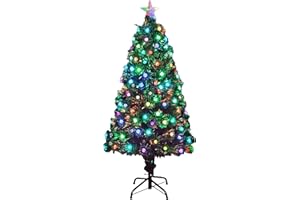 SHATCHI 4Ft/120cm Fibre Optic Christmas Tree with Star Topper - Diamond LED Lights Decorations - Pre-Lit Green Artificial Xmas Tree - Multicolor Changing Lights