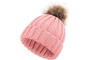 MELLIEX Czapka z pomponem dla dzieci, ciepła czapka zimowa, zdejmowana czapka z pomponem, czapka z dzianiny, czapka beanie dla chłopców i dziewczynek w wieku 0-5 lat