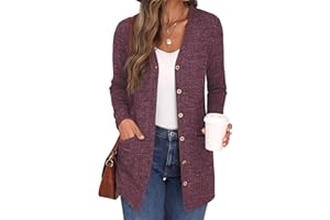 GRECERELLE Damen Leichte Strickjacke Lang mit Taschen und Knöpfen Long Elegant Cardigan V-Ausschnitt Knopfleiste mit Taschen für Damen