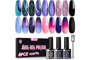 ‎UR SUGAR UR SUGAR UV Nagellack Magnetisch Thermo, Gel Nagellack Glitzer Farbgel Chamäleon Schwarz Gelnägel Farben 9D Magnetische Cat Eye Gel Shellac Set 6 Flaschen in 1 Maniküre Geschenkset