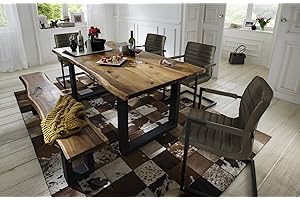 SAM® 6 TLG. Essgruppe Quentin, je 1x Baumkantentisch 180x90cm & -Bank 180x40 cm, Akazie-Holz, 4X Schwingstuhl Parzivo in anthrazit