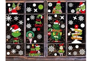 HEREER 9 fogli di adesivi natalizi per finestra di Natale per The Grinch, decorazioni natalizie per finestre di Natale, decorazioni per feste di Natale (rosso)