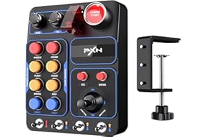 PXN CB1 Button Box, Caja de Control PC para Juegos de Simulación de Carreras, Camión, Vuelo y Agricultura | 19 Botones y Interruptores Sim, Iluminación RGB Ajustable, Abrazadera de Montaje