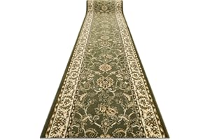 rugsx Alfombra de Pasillo BCF MORAD Klasyk para la Cocina, vestíbulo, Pasillo, Entrada, clásico Verde Oliva 120x1400 cm