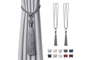 Pretty Jolly langen Quasten Vorhang-Raffhalter Handmade geflochtene Seil Knoten drapierte Raffhalter elegante dekorative Vorhanghalter für Zuhause und Büro, Dunkelgrau, 2 Stück