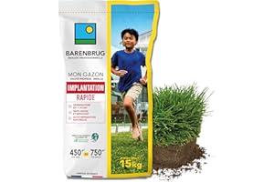 BARENBRUG - Gazon Implantation Rapide - Germination en 7 Jours - Tapis Dense et Résistant - Autoréparation Naturelle - Engrais Compatible Agriculture Biologique - Fabriqué en France - 15KG