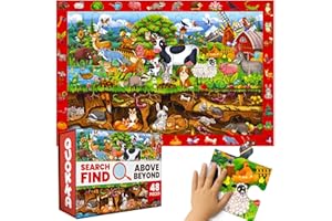 QUOKKA Floor Puzzles For 3 4 Year Olds - 60x90 cm 48 pc Giant Search and Find Jigsaws For Children Age 4 5 - Above and Beyond Observational Scene - Educational Toy with Gift Box - Farm Learning