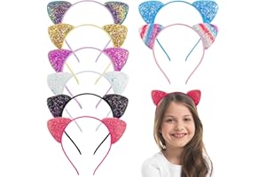 StarryTiger 8 Pcs Bandeau Oreilles de Chat Paillettes Accessoires pour Cheveux de Chat Paillettes Brillantes Bandeau Imprimé Coloré pour Filles
