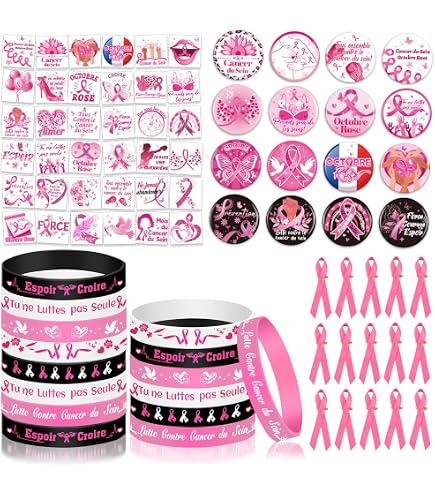 Set Octobre Rose – Bandeau, Bracelets, Chaussettes, Broche Et Tatouages Temporaires – Soutien Cancer Du Sein – Accessoires De Sensibilisation