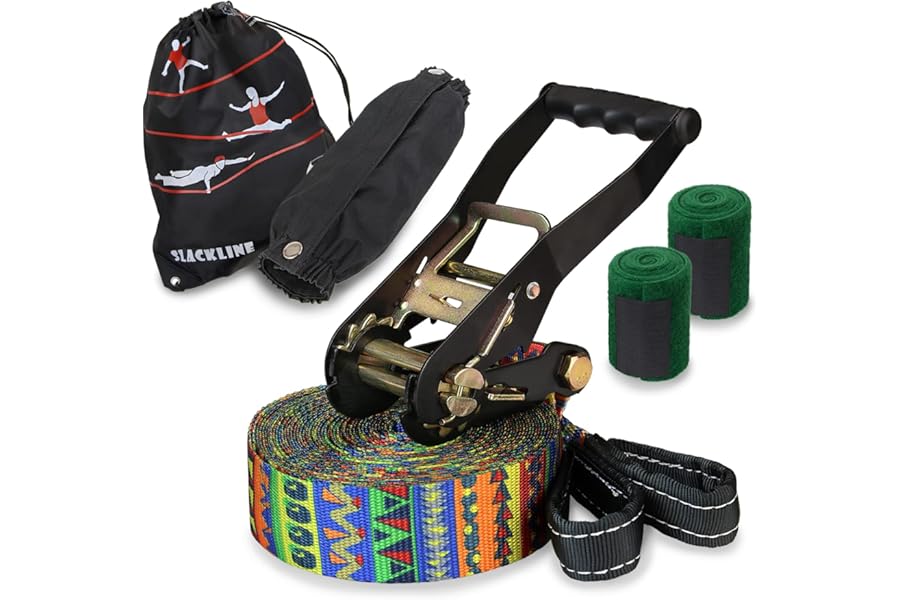 ALPIDEX Slackline Set 15 m + Tree Protection and Ratchet Protection, suitable for children, beginners and advanced