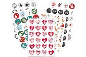 MIUEZUTH 5 x 24 Adventskalender Zahlen Aufkleber für 5 Weihnachtskalender, 24 Sticker Zahlen Aufkleber für Weihnachten zum Selber Basteln und Verzieren, Runde Nummern Etiketten 4 cm