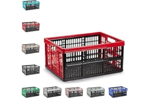 PLASTIFIC Multi-Purpose Folding Collapsible Plastic Storage Boxes Crates Collapsible Plastic Crates Portable Stackable Container Basket for Home Office Garage Tool (Black & Red - 32L)