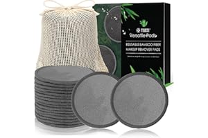 HOME HARBOR 18 pcs Cotons Démaquillant Lavable,Tampons Démaquillants fibre de bambou,Réutilisable Tampons Démaquillants,Démaquillant Tampons pour Tout Type de Peau,Gris