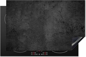KitchenYeah© Herdabdeckplatte Einteilig Ceranfeld Abdeckplatte für Induktionsschutz Ceranfeldabdeckung Vinyl Herdabdeckplatten Beton - Vintage - Rustikal - Grau - Schwarz - 80x52 cm