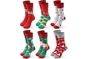 MOONLIGHT MANOR 6 paires de chaussettes de Noël pour femmes, chaussettes à col rond tricotées de Noël cadeaux d'hiver doux et chauds pour les vacances chaussettes de nouveauté du père Noël fr taille 6 - 11