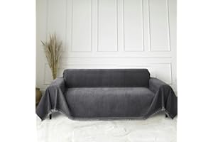FLRISNTIG Sofa-Schonbezüge Mit Fransen, Chenille Decke, Anti-Rutsch-Abdeckung, Multifunktionsdecke Für Zuhause, Wohnzimmer, Büro (Dunkelgrau, 180x260 cm)