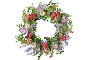 Yeenee Wreaths for Front Door, 20 Inch Small Wild Flower Green Leaves Wreath, Spring Summer All Seasons Floral Wreath for Wall Wedding Festival Party Home Decor