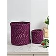 LaVichitra Braided Cotton Baskets | Storage Bins Organizer | Laundry, Toys & Planter Basket- Set of 2 (6, 10 Inch), Silver Wine