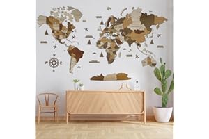 WoodLeo Mappamondo in legno (in italiano) - Decorazione murale in 3D - Dimensioni della mappa (M, L, XL) Idea regalo per ogni occasione - Arte da parete per la casa