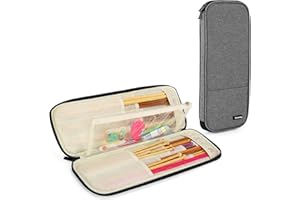 Teamoy Knitting Needles Case, Knitting Needles Storage Bag for Knitting Needles(up to 14" /35.5cm), Organiser Case for Tunisian Crochet Hooks with Transparent Accessories Pocket, Grey(Bag Only)